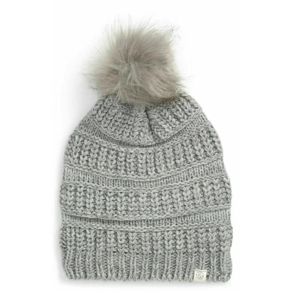 Treasure & Bond Faux Pom Beanie Knit in Grey NWT